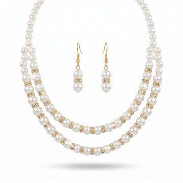 PRAO Necklace Anti-Tarnish Double-Layered Pearl Set With Earrings