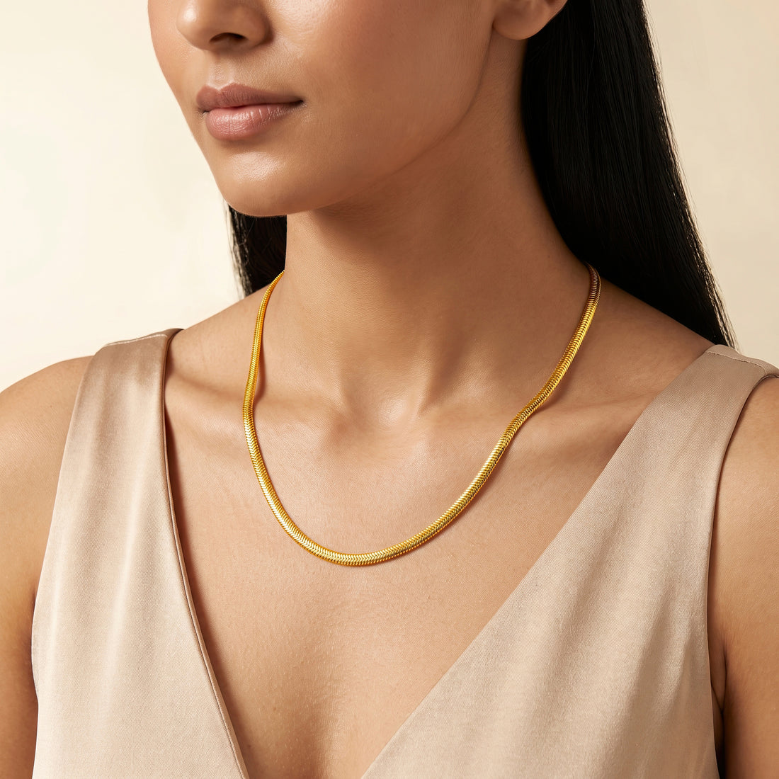PRAO Necklace Anti-Tarnish Gold Plated Snake Chain