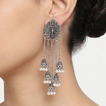 PRAO Earrings Anti-Tarnish Peacock Chain Jhumka