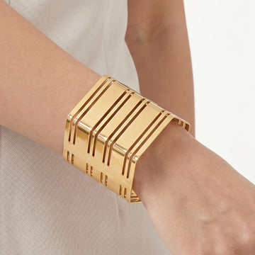 PRAO Bracelet Anti-Tarnish Horizontal Slatted Line Cuff (Adjustable Size)