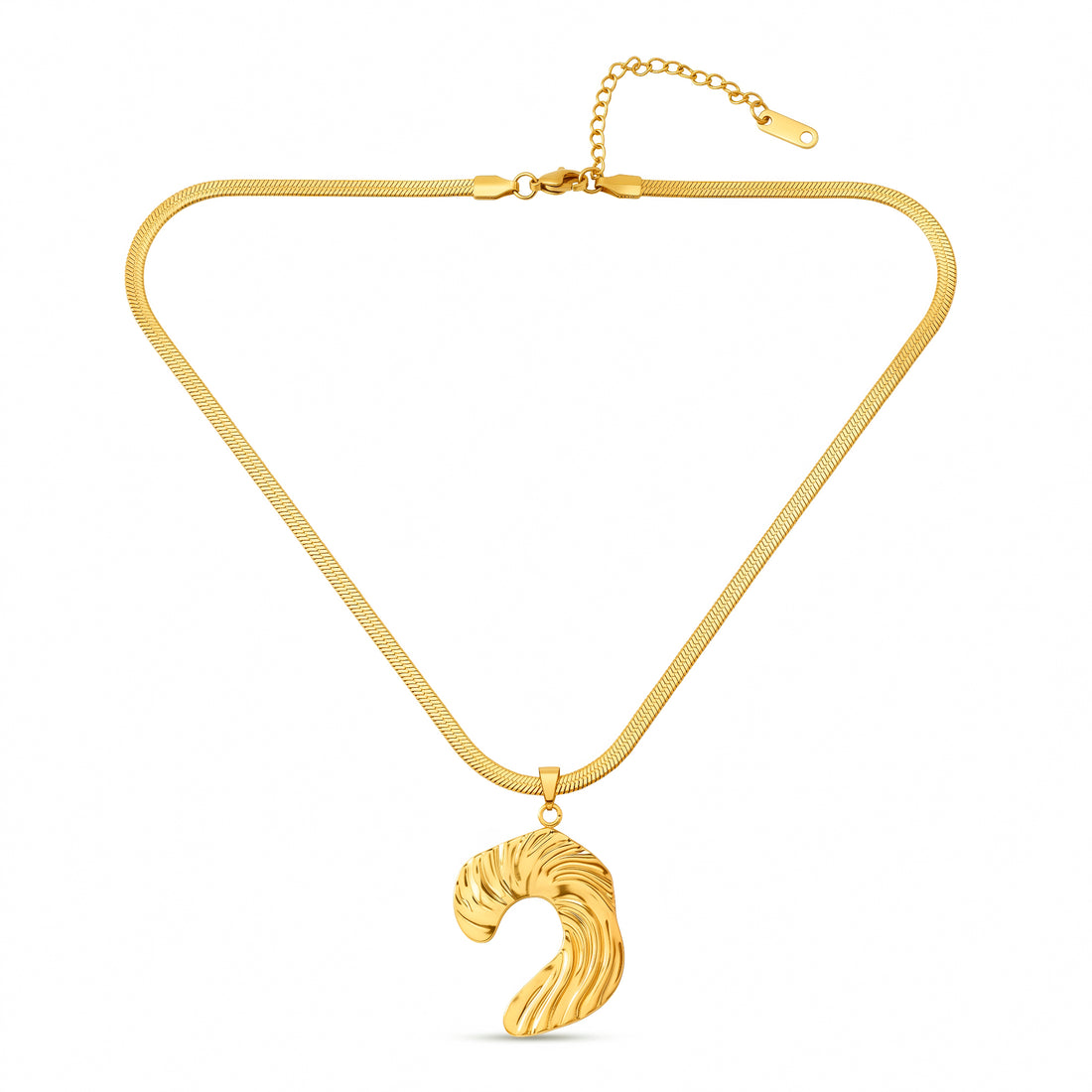 PRAO Necklace Anti-Tarnish Gold Plated Wave-Inspired Pendant Snake Chain