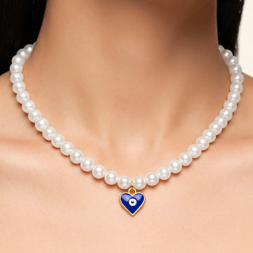 PRAO Necklace Anti-Tarnish Pearl Evil Eye Pendant Set