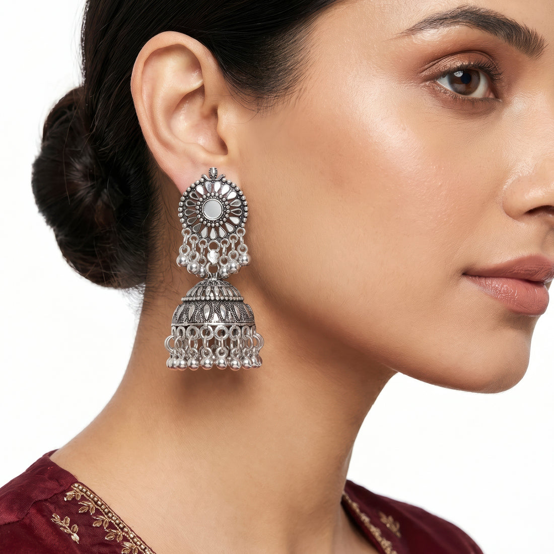 PRAO Earrings Anti-Tarnish Jhumka Earrings Sunburst Floral Drops