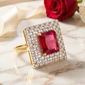 PRAO Ring Anti-Tarnish Ruby Crystal Statement (Adjustable Size)