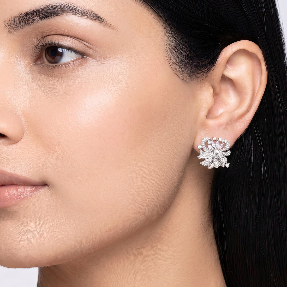 PRAO Earrings Anti-Tarnish Floral CZ Studs