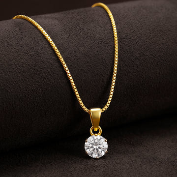 PRAO Necklace Anti-Tarnish Gold Plated Chain With Solitaire