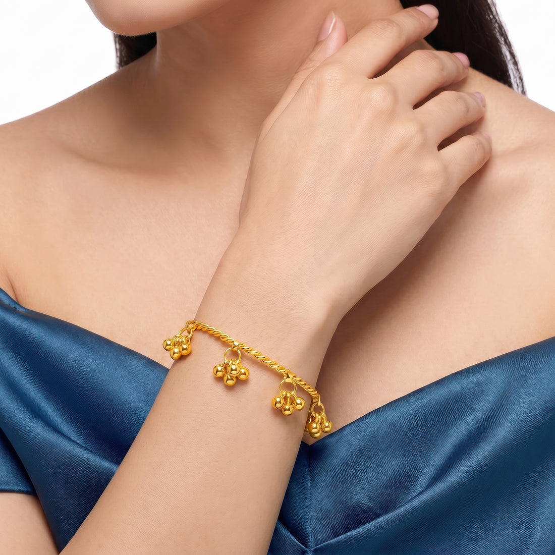 PRAO Bracelet Anti-Tarnish Ghungroo Cluster Twisted Bangle (Adjustable Size)