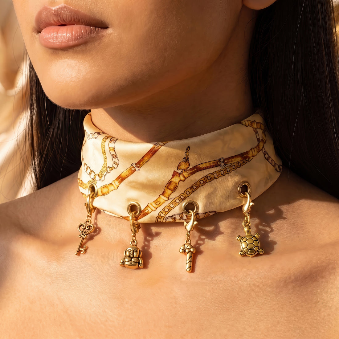 PRAO Scarf Necklace Anti-Tarnish Clip Charms Satin Wrap