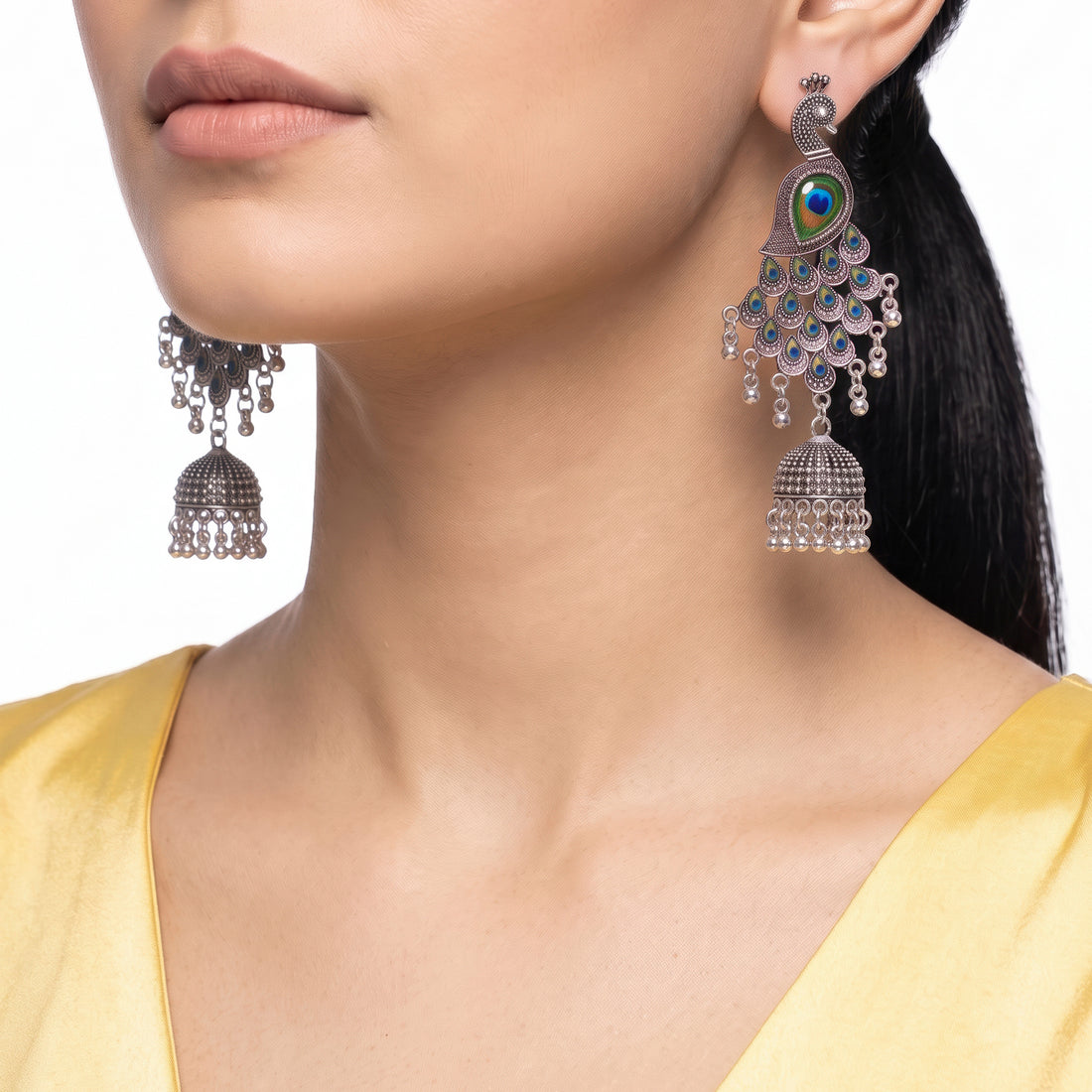 PRAO Earrings Anti-Tarnish Peacock Jhumka