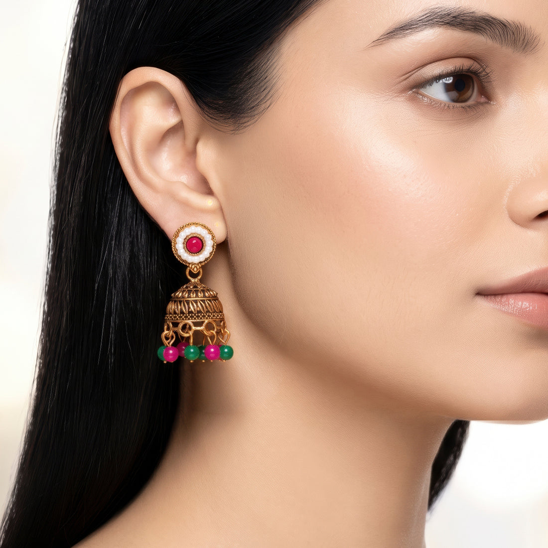 PRAO Earrings Anti-Tarnish Antique Pearl Jhumka