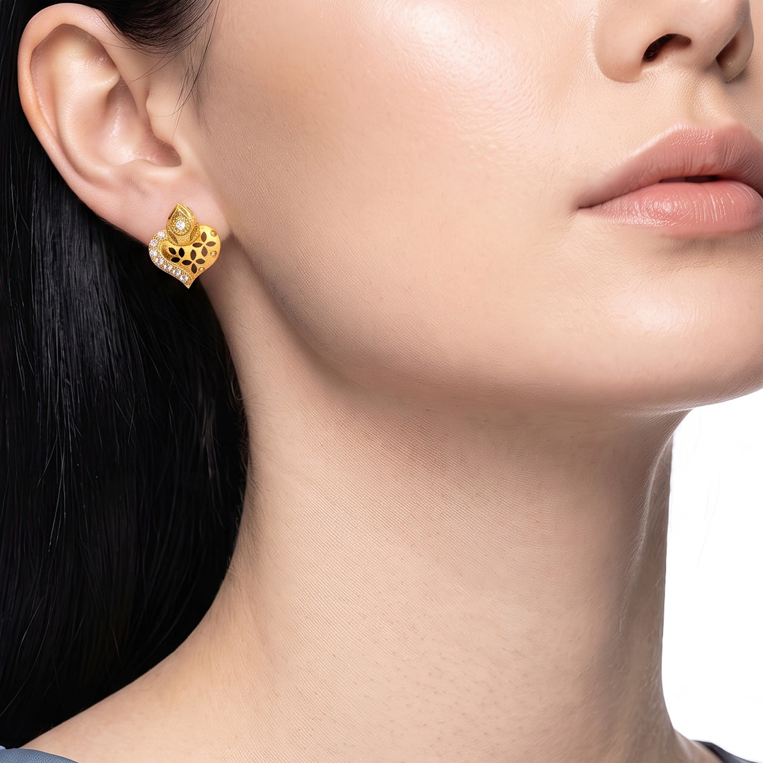 PRAO Earrings Anti-Tarnish Filigree Heart Studs