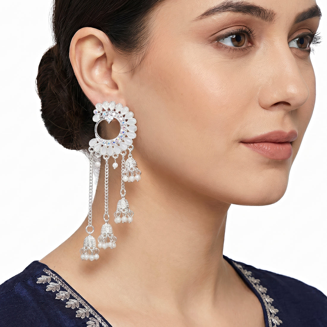 PRAO Earrings Anti-Tarnish Pearl Crescent Jhumka