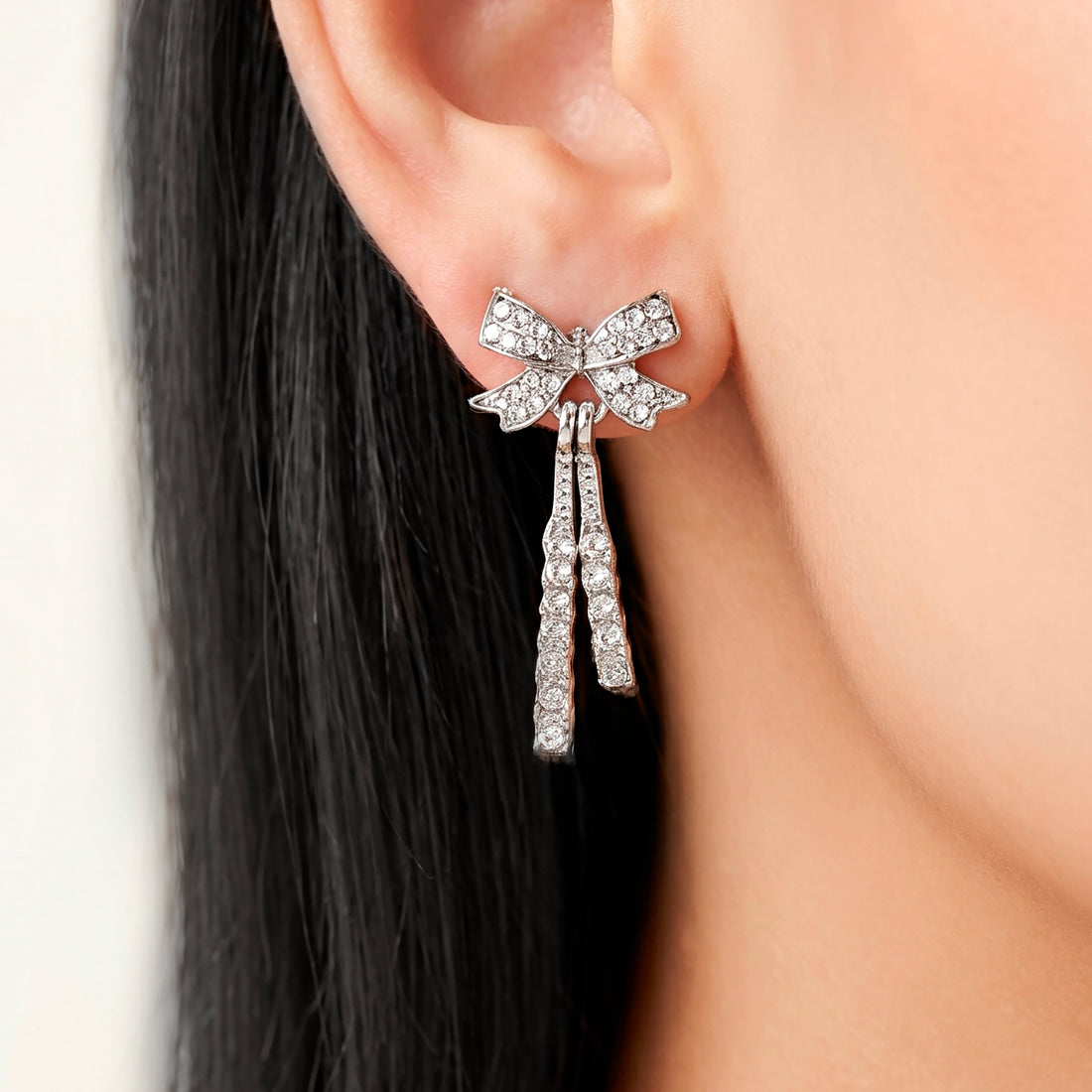 PRAO Earrings Anti-Tarnish Bow Crystal Dangles