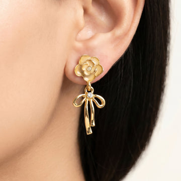 PRAO Earrings Anti-Tarnish Enamel Flower Bow Drop