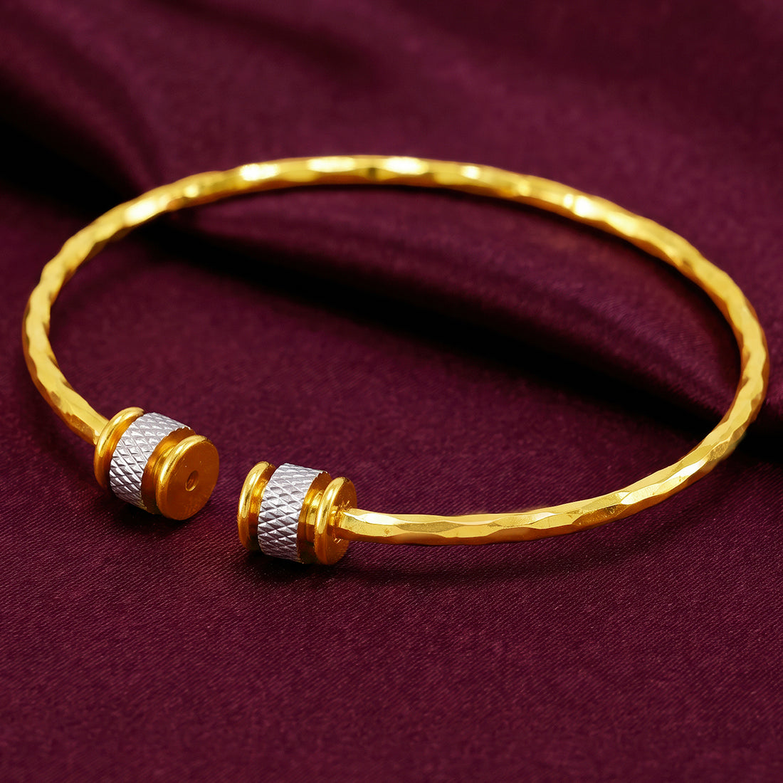 PRAO Bracelet Anti-Tarnish Gold Plated Hammered Open Cuff (Adjustable Size)