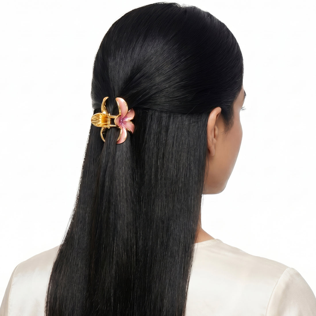 PRAO Hair Claw Clip Anti-Tarnish Peach Five Petal Enamel Flower Pin