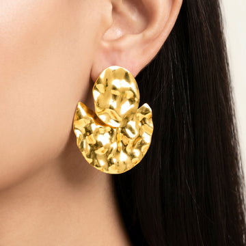 PRAO Earrings Anti-Tarnish Tiered Hammered Disc Drop