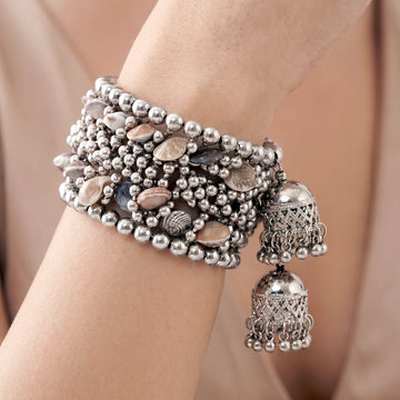PRAO Bracelet Anti-Tarnish Coastal Silver Seashell Jhumka (Adjustable Size)