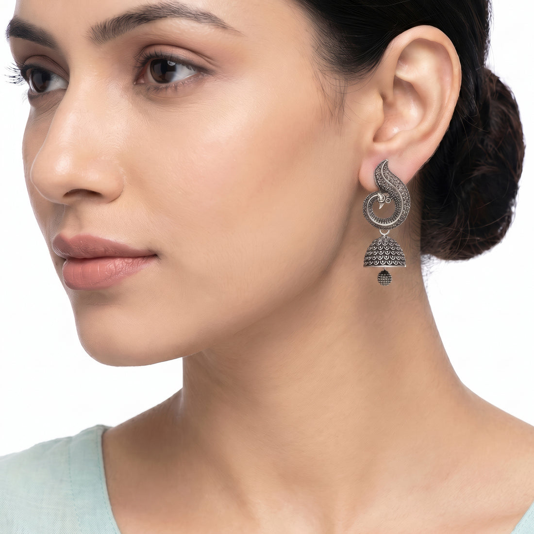 PRAO Earrings Anti-Tarnish Peacock Motif Jhumka