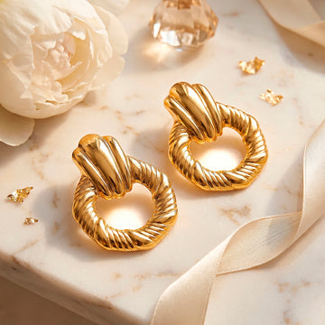 PRAO Earrings Anti-Tarnish Textured Knot With Ribbed Design