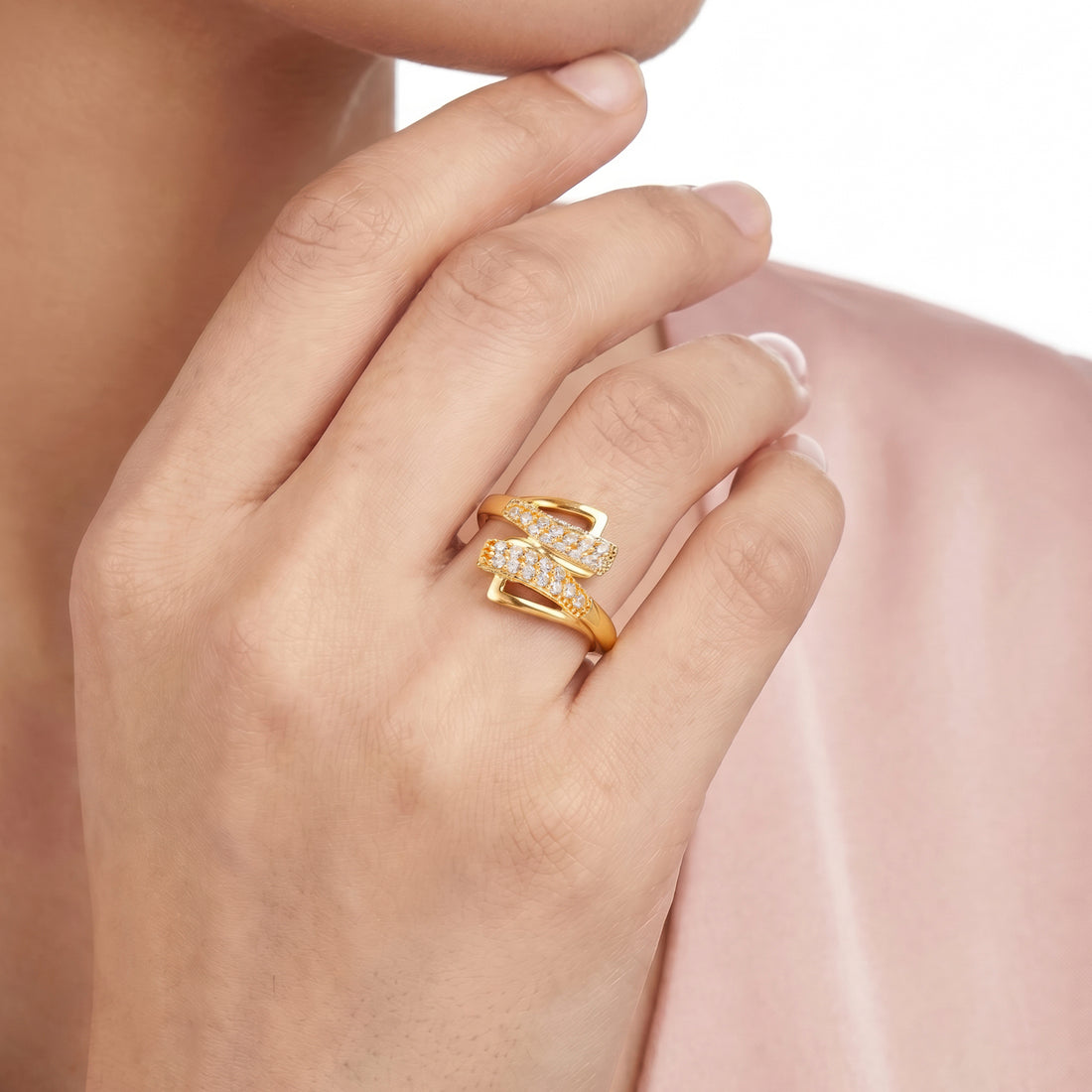 PRAO Ring Anti-Tarnish Pavé Wave Bypass (Adjustable Size)