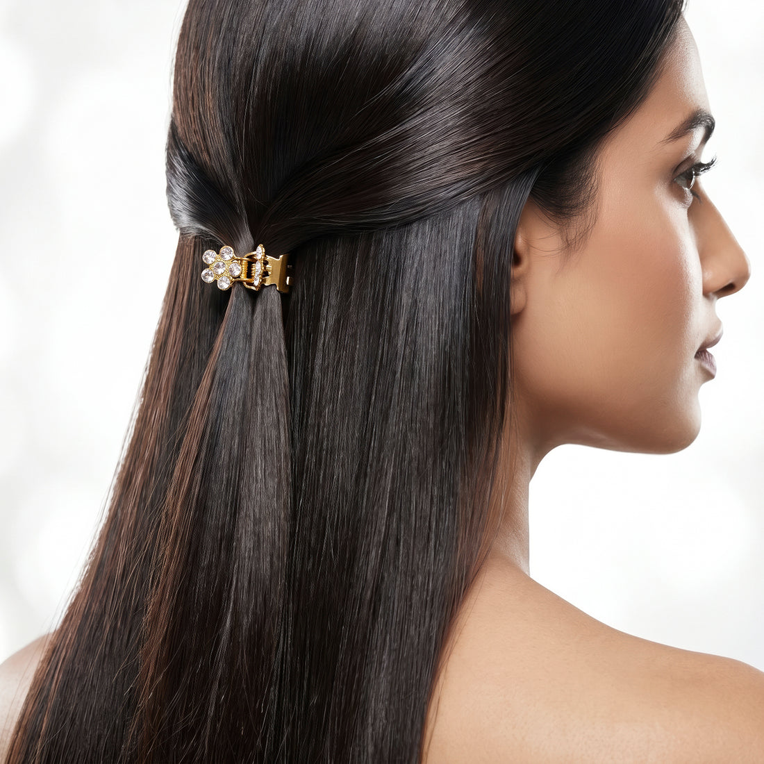 PRAO Hair Claw Clip Anti-Tarnish Floral Rhinestone