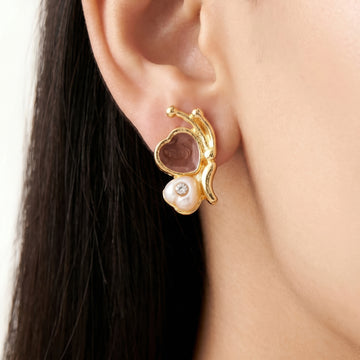PRAO Earrings Anti-Tarnish Burgundy Butterfly Studs