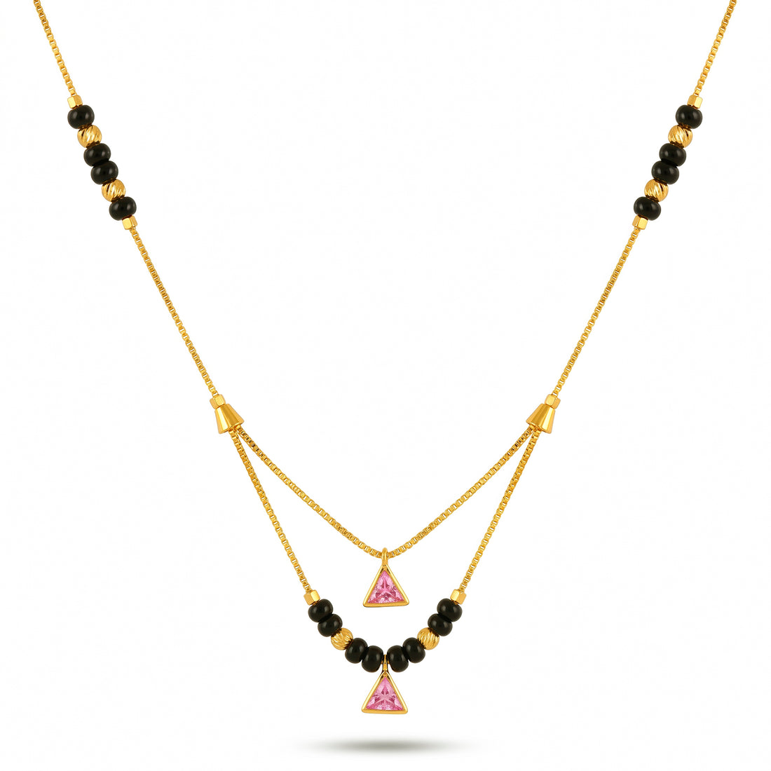 PRAO Necklace Anti-Tarnish Black Bead Pink Charm Chain