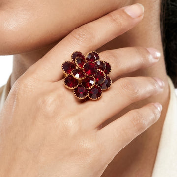 PRAO Ring Anti-Tarnish Ruby Floral Tier (Adjustable Size)