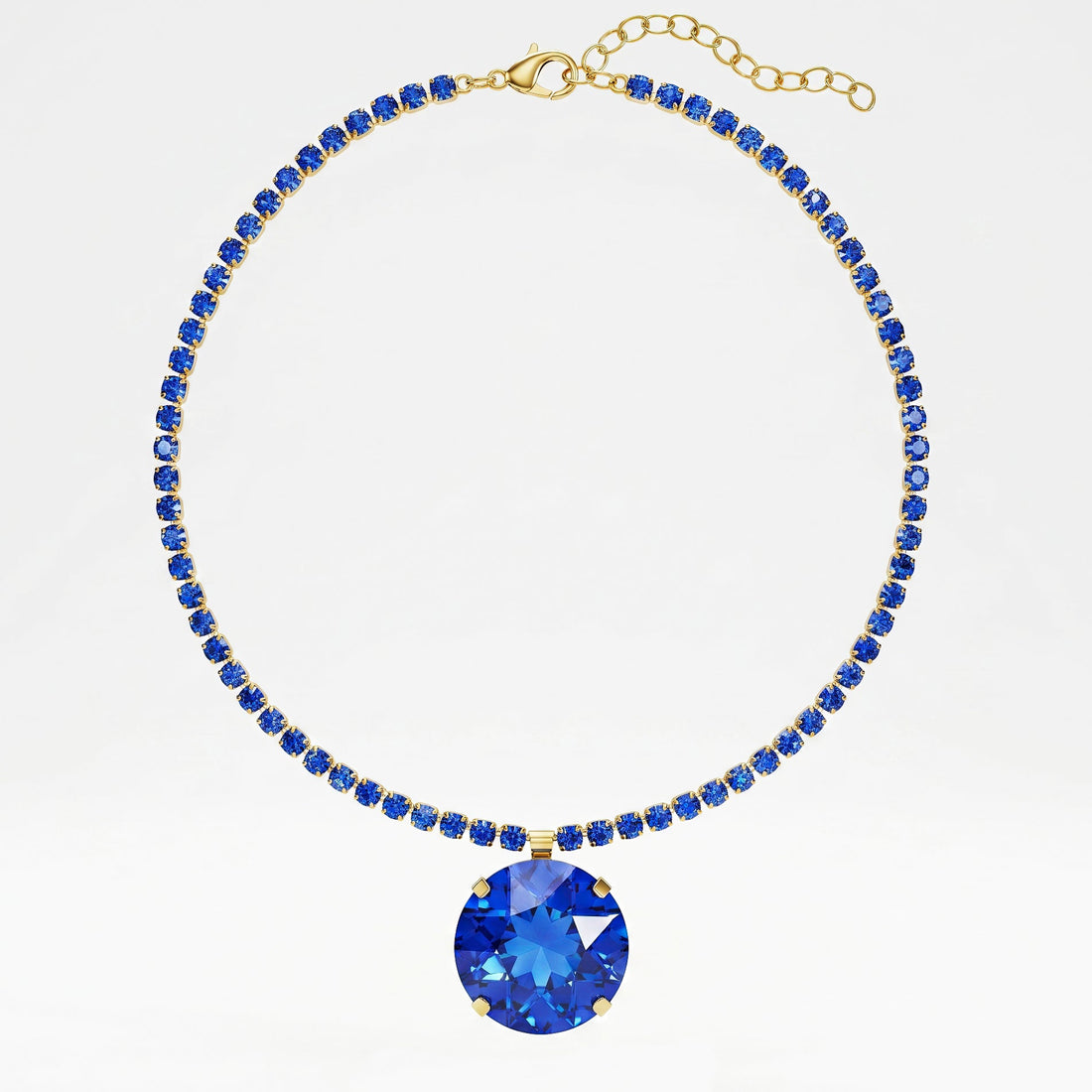 PRAO Necklace Anti-Tarnish Oversized Deep Blue Crystal Set