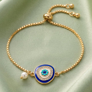 PRAO Bracelet Anti-Tarnish Gold Plated Chain With Evil Eye (Adjustable Size)