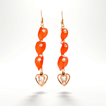 PRAO Earrings Anti-Tarnish Red Leaf Drop Danglers