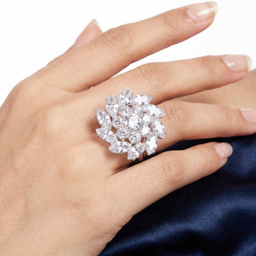 PRAO Ring Anti-Tarnish Marquise Crystal Floral (Adjustable Size)