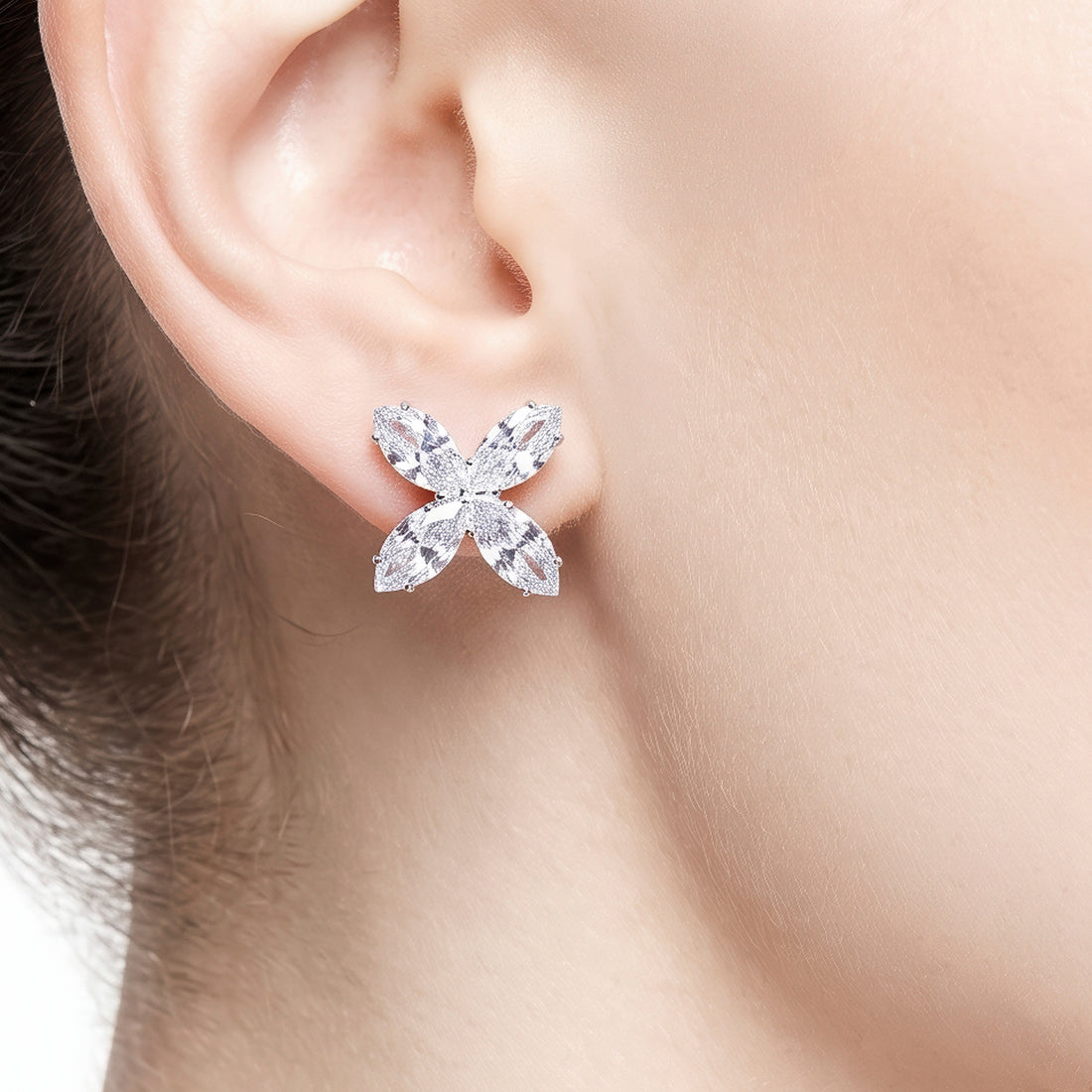 PRAO Earrings Anti-Tarnish Marquise-Cut Floral Studs