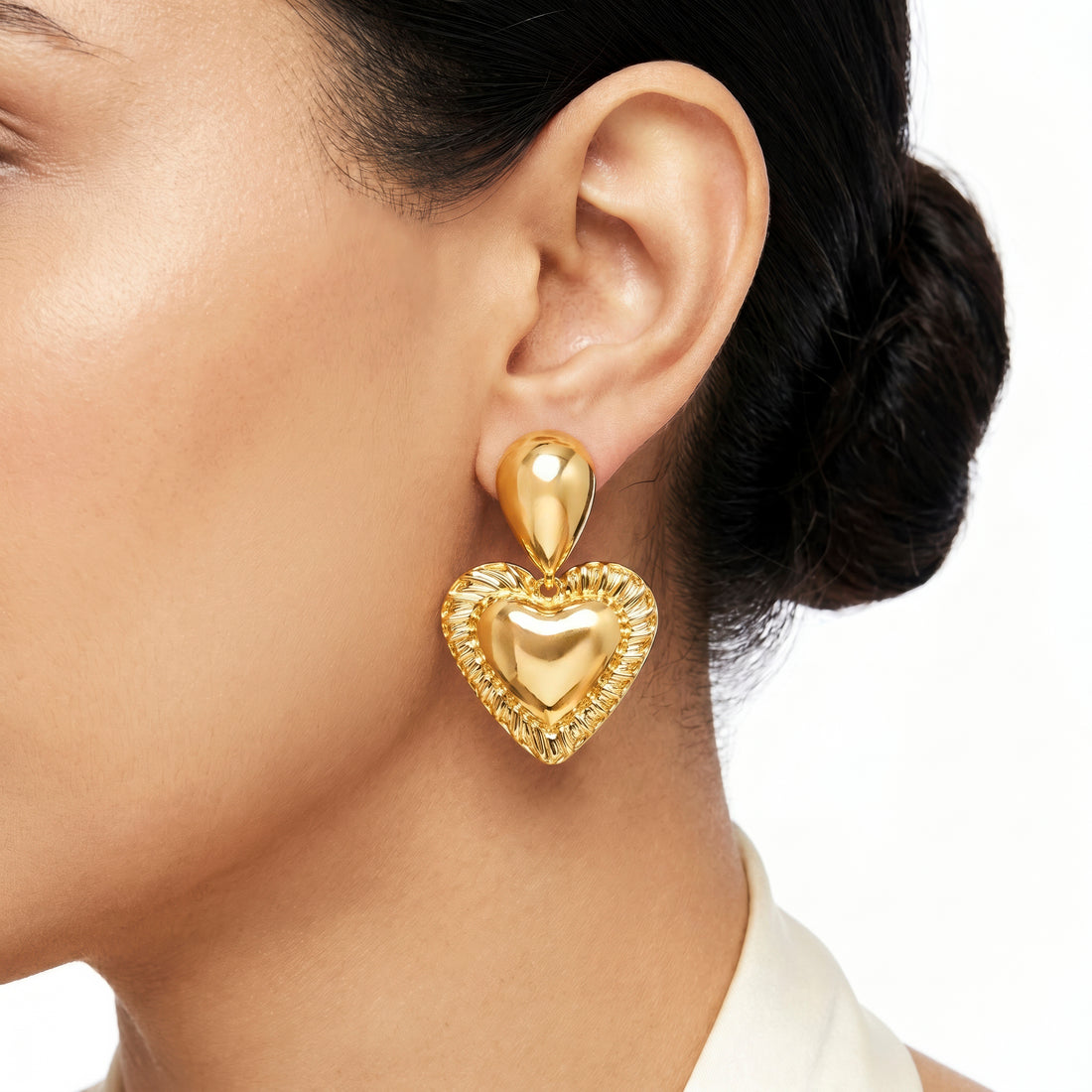 PRAO Earrings Anti-Tarnish Heart Dangles With Ruffled Edge
