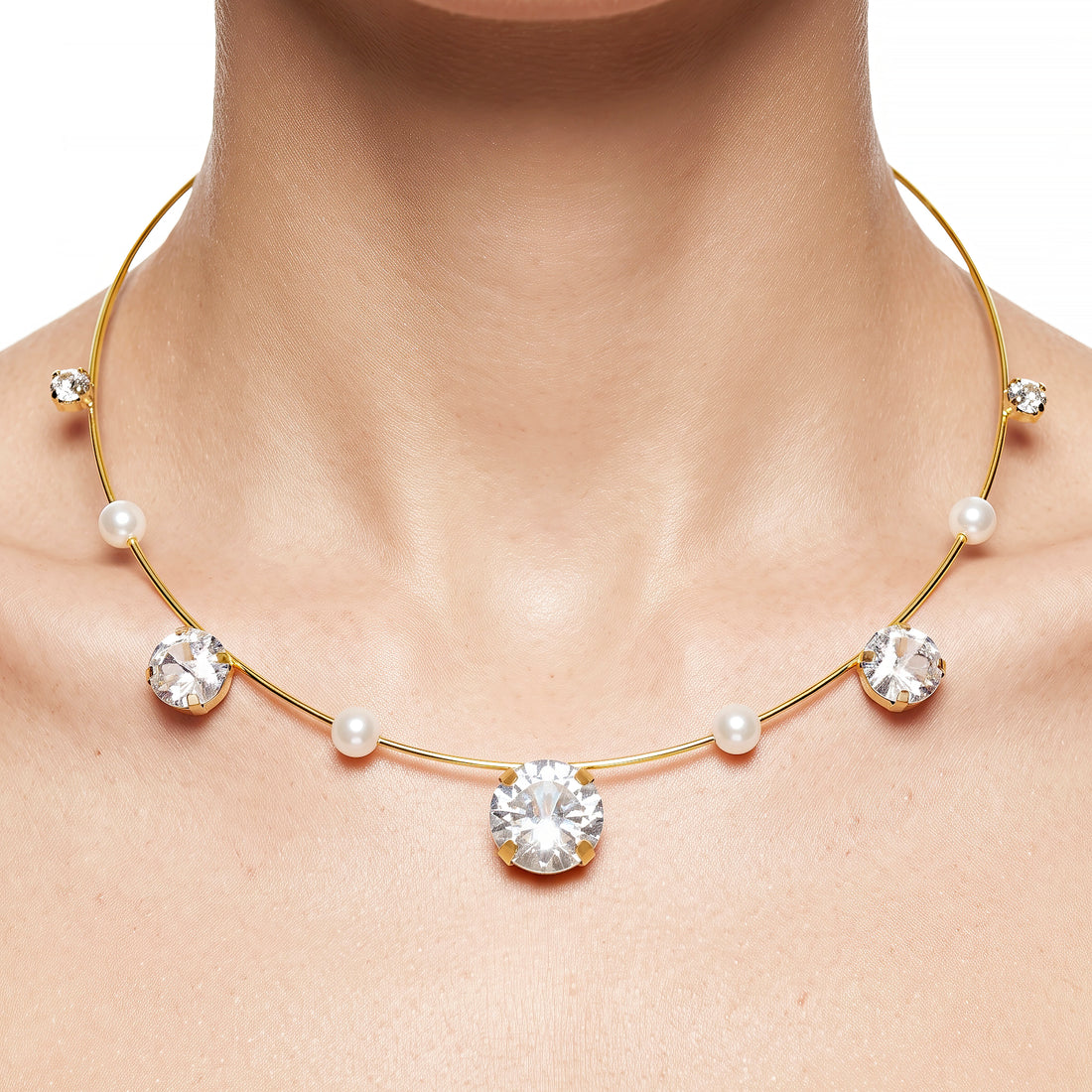 PRAO Necklace Anti-Tarnish Pearl Crystal Collar