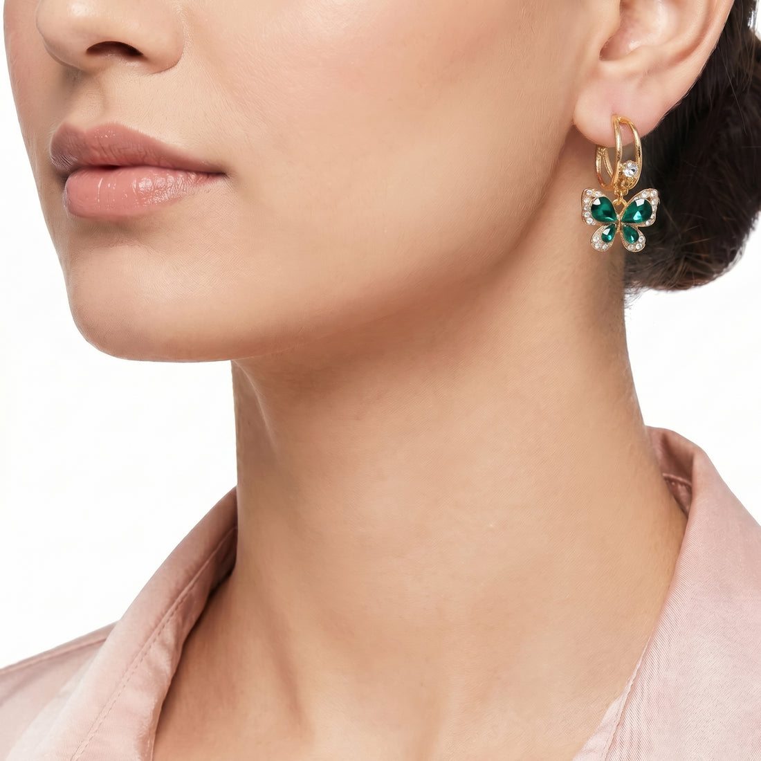 PRAO Earrings Anti-Tarnish Emerald Butterfly Drop