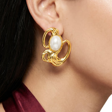 PRAO Earrings Anti-Tarnish Abstract Studs With Faux Pearl Center