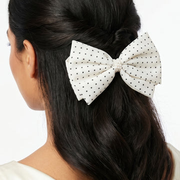 PRAO Hair Clip Anti-Tarnish White Polka Dot Bow