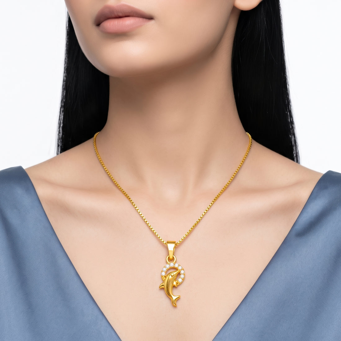 PRAO Necklace Anti-Tarnish Dolphin Crescent Chain