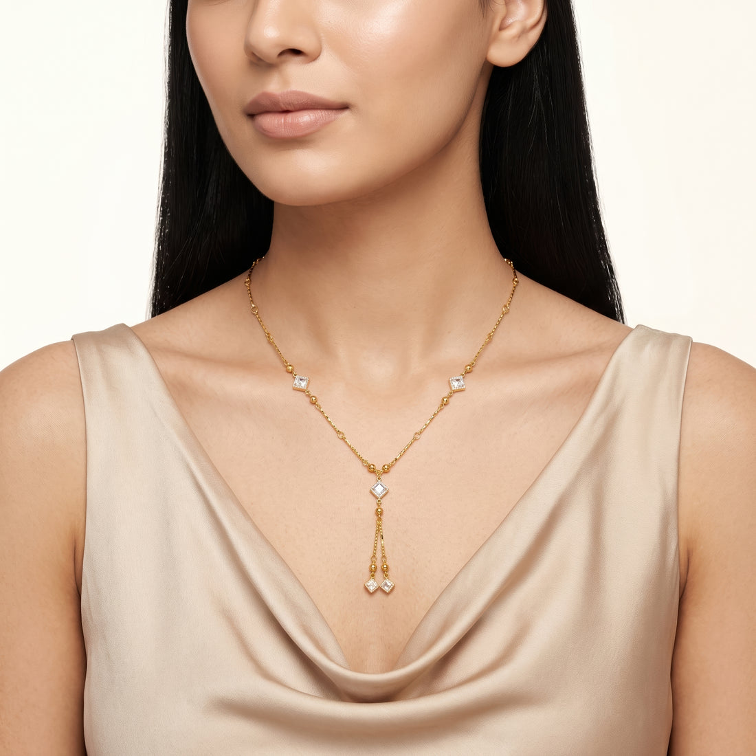 PRAO Necklace Anti-Tarnish Y Drop Crystal Chain