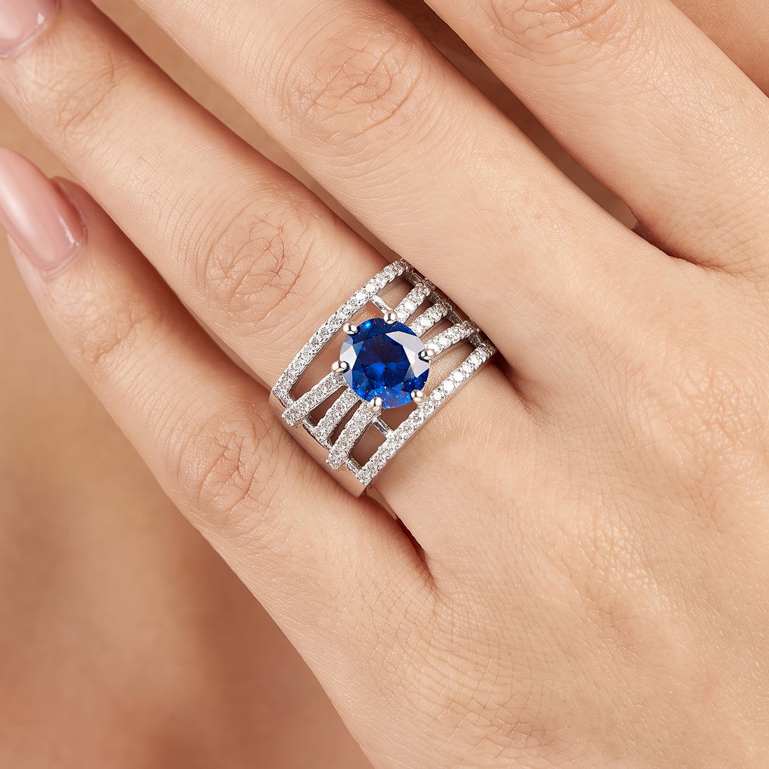 PRAO Ring Anti-Tarnish Blue Crystal Band (Adjustable Size)