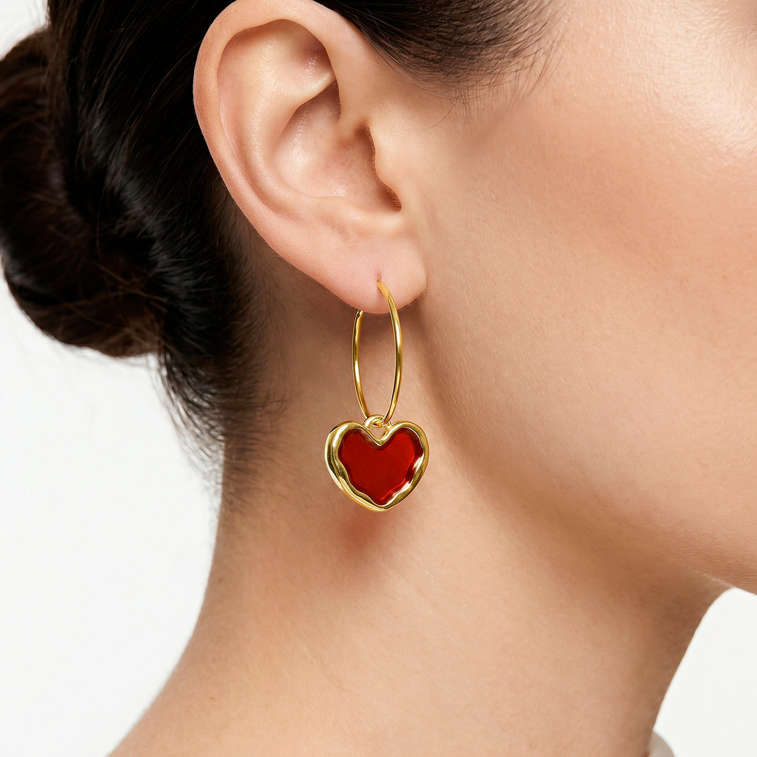 PRAO Earrings Anti-Tarnish Heart Enamel Charm Hoops