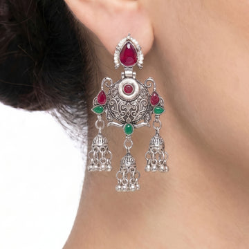 PRAO Earrings Anti-Tarnish Floral Metalwork Jhumka With Bell Charms