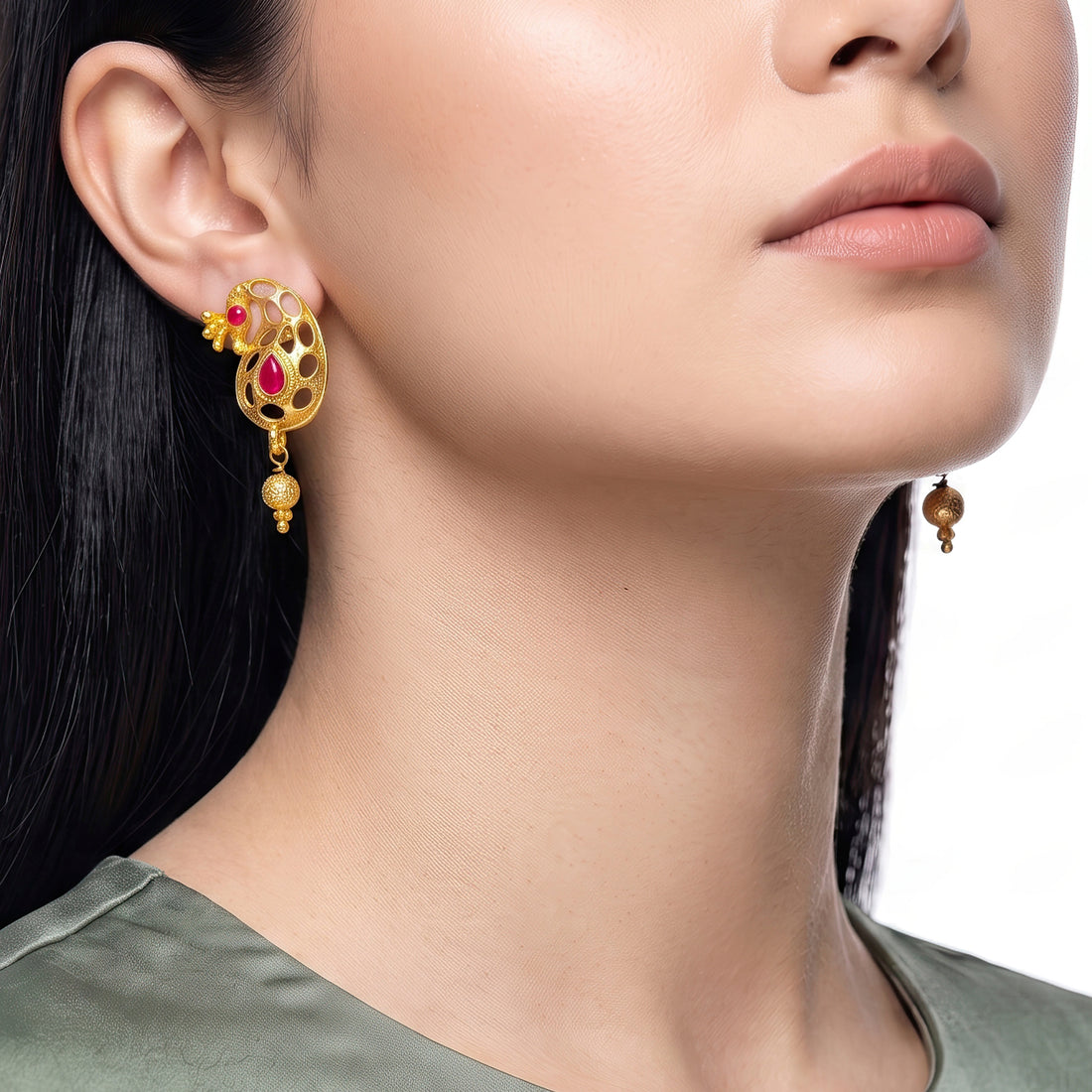PRAO Earrings Anti-Tarnish Paisley Pink Studs