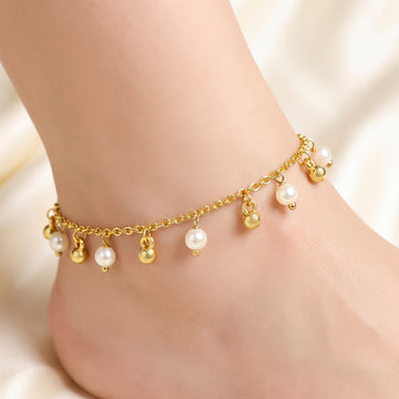 PRAO Anklet Anti-Tarnish Gold Plated With Pearls And Beads