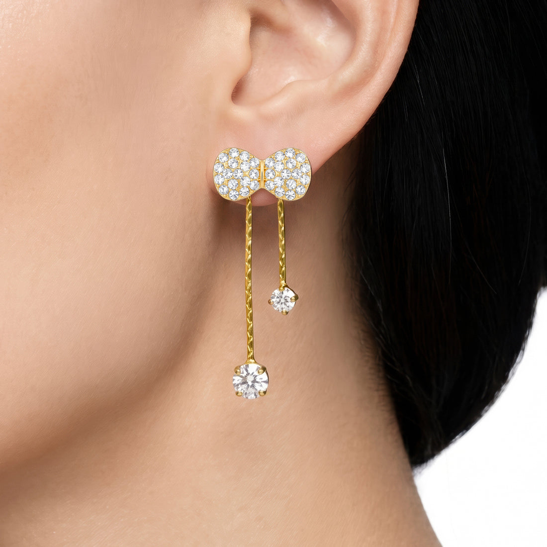 PRAO Earrings Anti-Tarnish Drop With Crystal Bows And Rhinestone Dangles