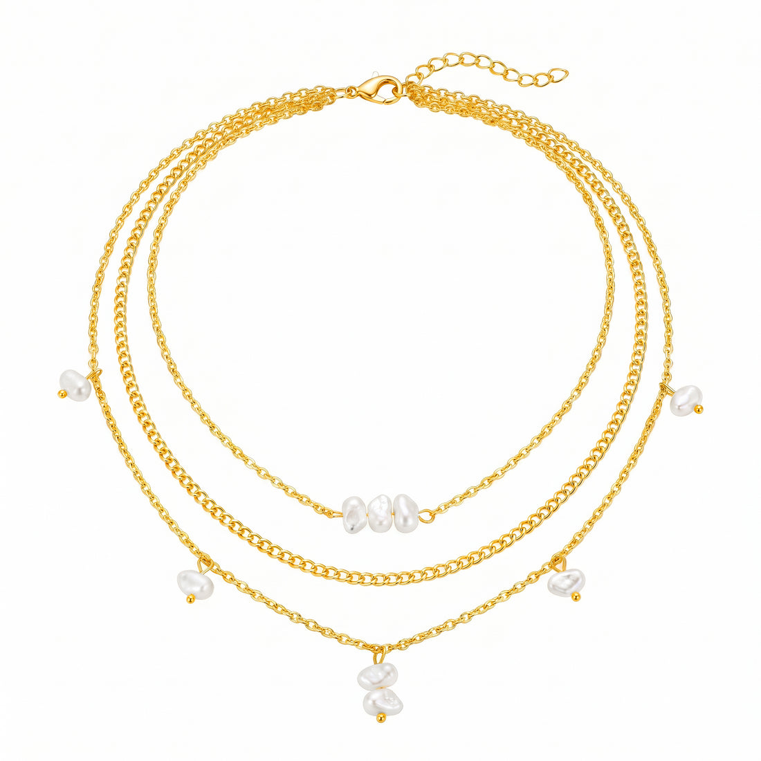 PRAO Necklace Anti-Tarnish Triple Layered Gold Plated Set