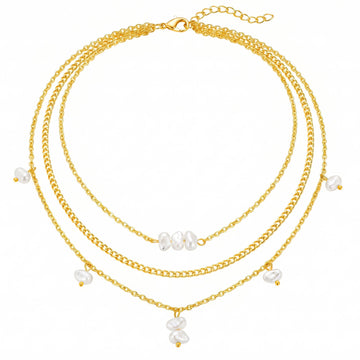 PRAO Necklace Anti-Tarnish Triple Layered Gold Plated Set