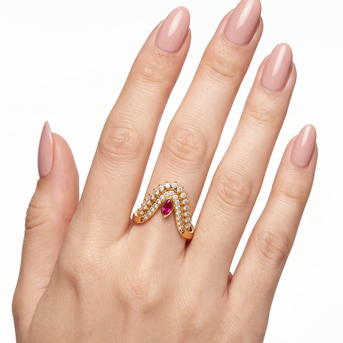 PRAO Ring Anti-Tarnish Pink Stone Chevron (Adjustable Size)